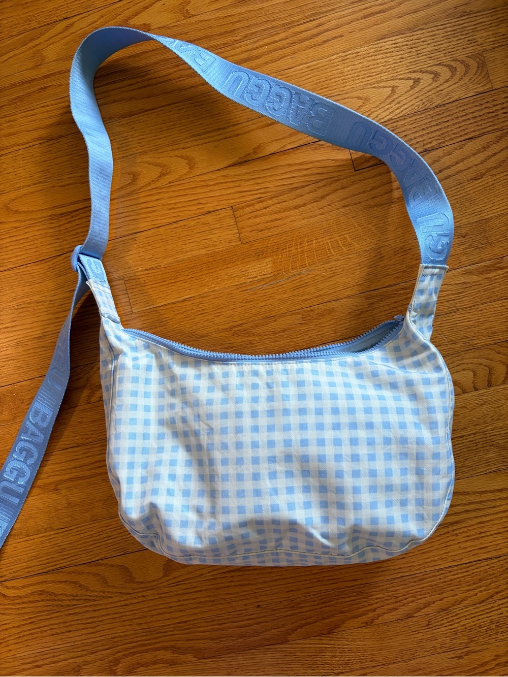 BAGGU Light Blue Gingham Shoulder Bag